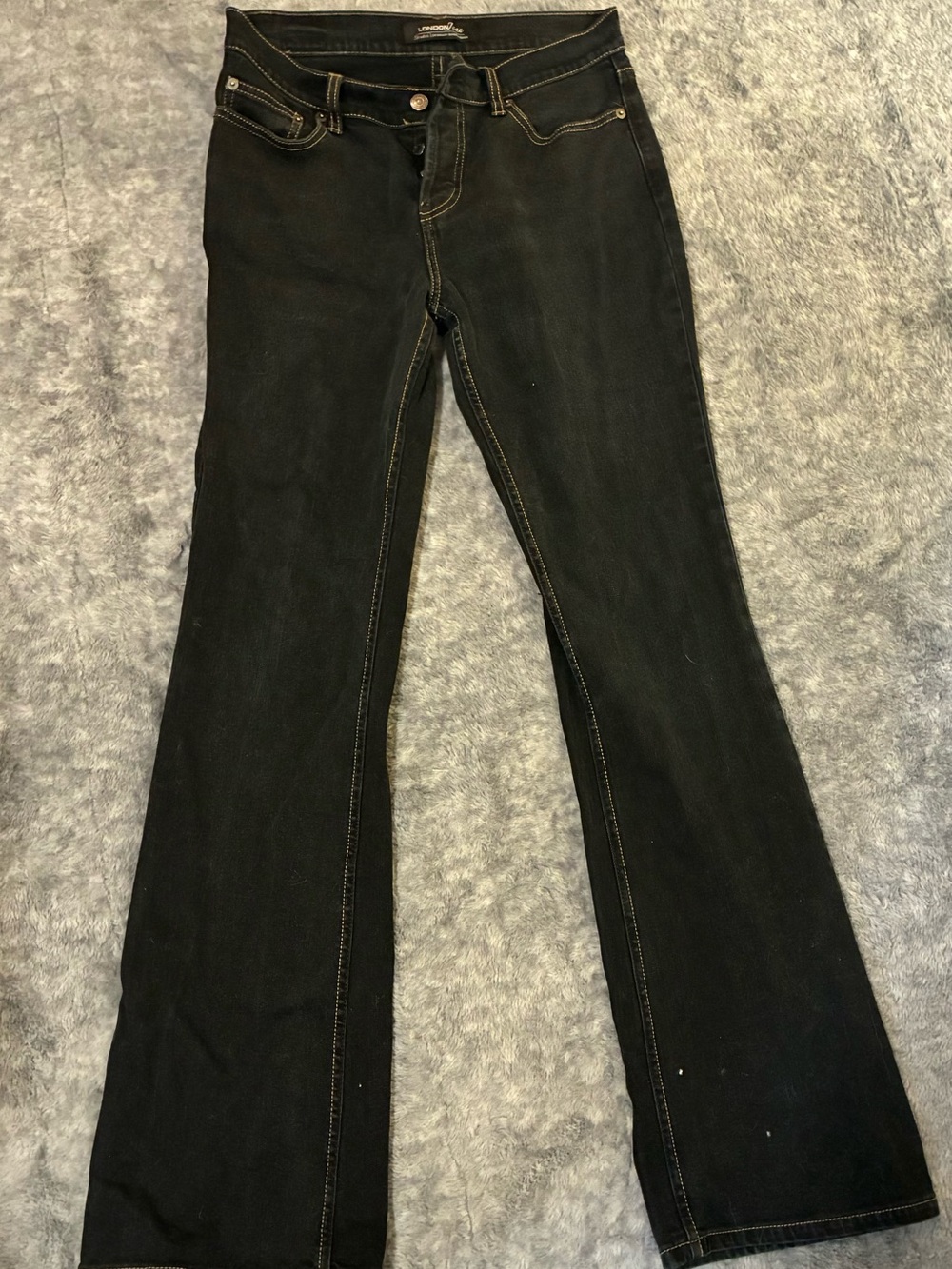 LONDONJEAN Black Flare Jeans with Contrast Stitching